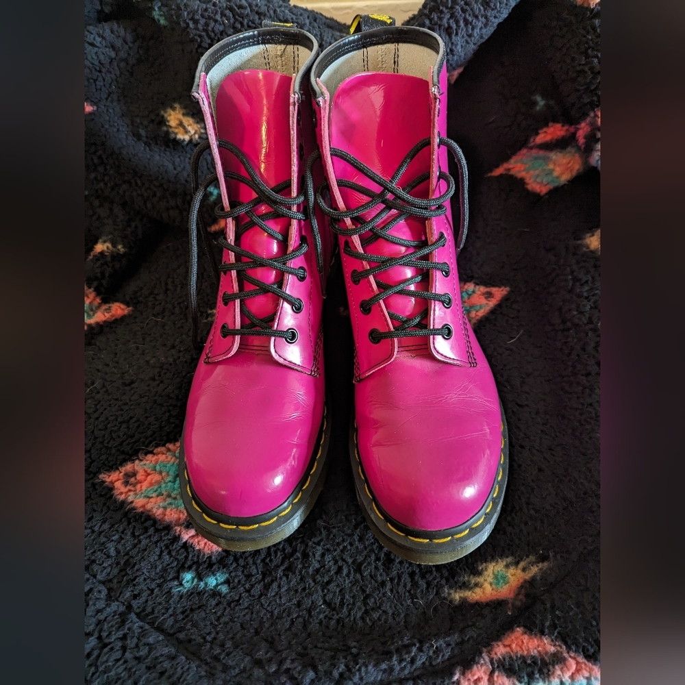 Dr Martens Hot Pink Patent Leather Boots W10